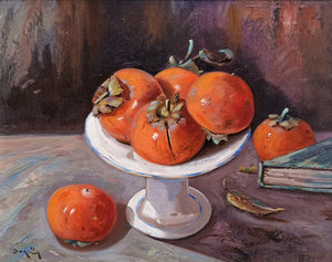 Still life Italian painting by Andrea Borella painter "Composition with persimmon" original artwork Italy