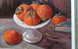 Still life Italian painting by Andrea Borella painter "Composition with persimmon" original artwork Italy