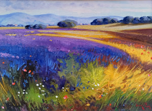 Tuscany painting by Andrea Borella painter "Lavender field countryside" original landscape artwork Italy