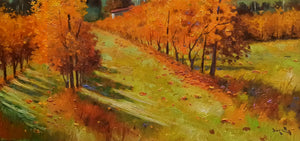 Tuscany painting by Andrea Borella painter "Autumn vineyard" landscape original canvas artwork Italy