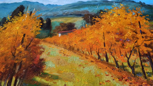 Tuscany painting by Andrea Borella painter "Autumn vineyard" landscape original canvas artwork Italy
