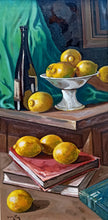 Load image into Gallery viewer, Still life Italian painting by Andrea Borella painter &quot;Lemons &amp; Books&quot; original artwork Italy decor
