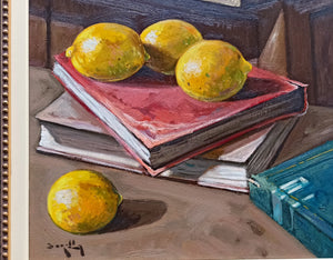 Still life Italian painting by Andrea Borella painter "Lemons & Books" original artwork Italy decor