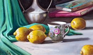 Italian painting by Andrea Borella painter "The porcelain cup" still life original artwork Italy
