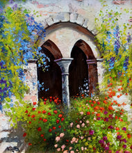 Load image into Gallery viewer, Italian painting Andrea Borella painter &quot;Mullioned window with flowers&quot; original artwork Italy
