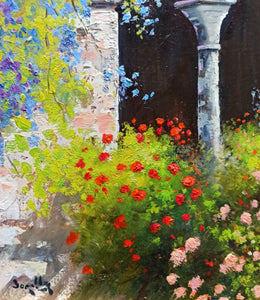 Italian painting Andrea Borella painter "Mullioned window with flowers" original artwork Italy