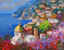 Load image into Gallery viewer, Positano painting by Andrea Borella painter &quot;Blooming on the coast&quot; Italy seaside,original oil
