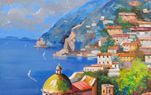 Load image into Gallery viewer, Positano painting by Andrea Borella painter &quot;Blooming on the coast&quot; Italy seaside,original oil
