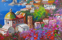 Load image into Gallery viewer, Positano painting by Andrea Borella painter &quot;Blooming on the coast&quot; Italy seaside,original oil
