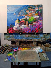 Load image into Gallery viewer, Positano painting by Andrea Borella painter &quot;Blooming on the coast&quot; Italy seaside,original oil
