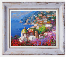 Load image into Gallery viewer, Positano painting by Andrea Borella painter &quot;Blooming on the coast&quot; Italy seaside,original oil
