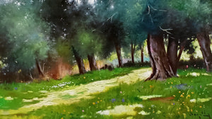 Italian painting by Andrea Borella painter "Light among the olive trees" landscape original artwork Italy
