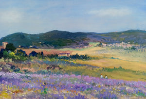 Tuscany painting Biagio Chiesi painter "Landscape with lavender" original Italian artwork Toscana