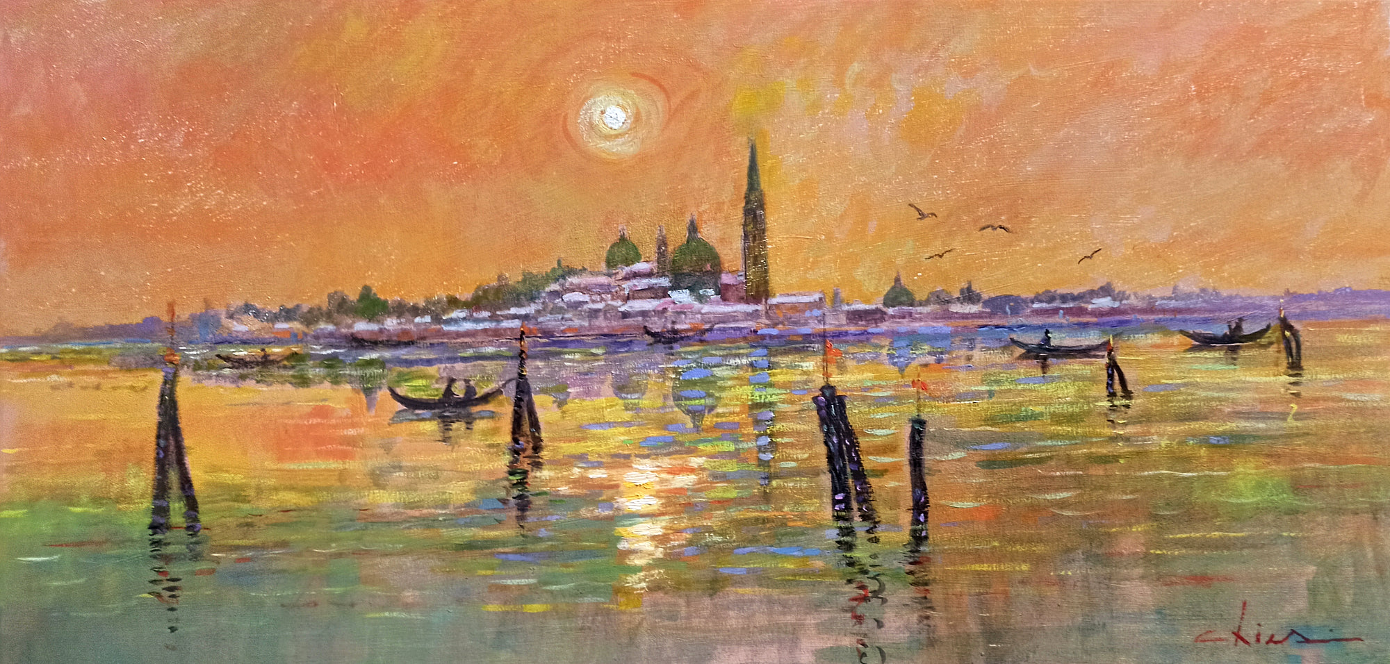 Venice sunset painting Biagio Chiesi painter 