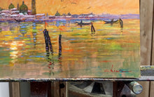 Load image into Gallery viewer, Venice sunset painting Biagio Chiesi painter &quot;Campanile di San Giorgio&quot; original Italian artwork Toscana
