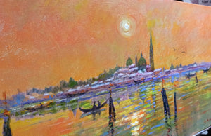 Venice sunset painting Biagio Chiesi painter "Campanile di San Giorgio" original Italian artwork Toscana