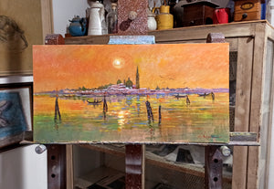 Venice sunset painting Biagio Chiesi painter "Campanile di San Giorgio" original Italian artwork Toscana