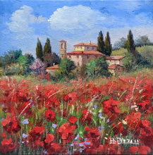 Load image into Gallery viewer, Tuscany painting by Bruno Chirici &quot;Village with flowering&quot; Toscana artwork landscape oil canvas
