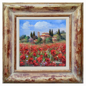 Tuscany painting by Bruno Chirici "Village with flowering" Toscana artwork landscape oil canvas