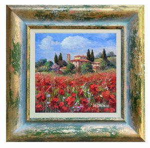 Tuscany painting by Bruno Chirici "Village with flowering" Toscana artwork landscape oil canvas