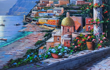 Load image into Gallery viewer, Positano painting canvas &quot;Moonlight on the sea&quot; original Italian painter Ernesto De Michele
