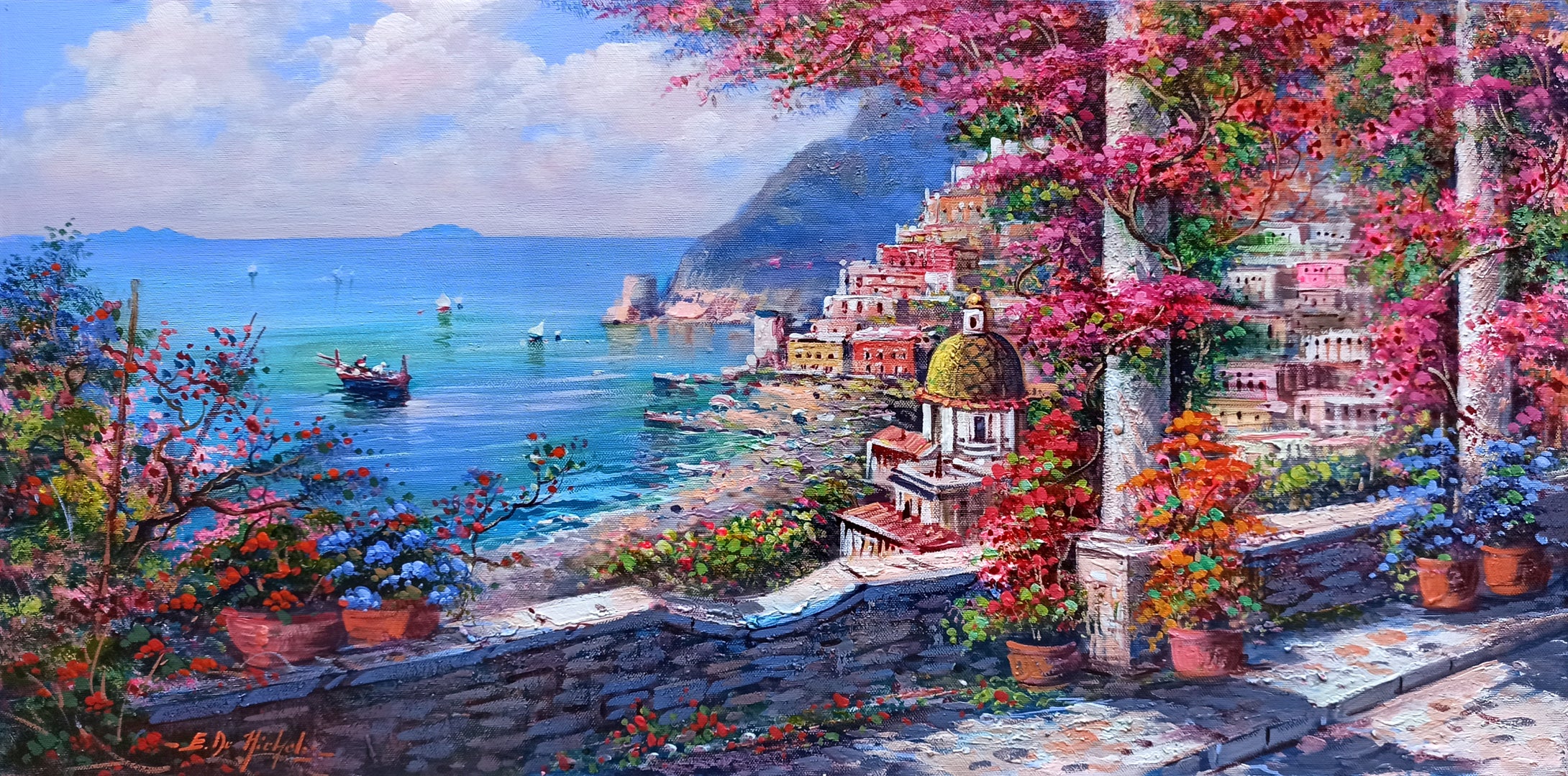 Positano painting,Italian painter 