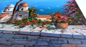 Ravello painting canvas "Belvedere on the sea" original Italian painter Ernesto De Michele