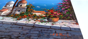 Ravello painting canvas "Belvedere on the sea" original Italian painter Ernesto De Michele