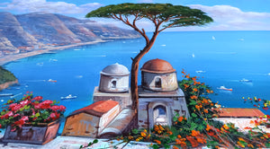 Ravello painting canvas "Belvedere on the sea" original Italian painter Ernesto De Michele