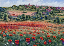 Load image into Gallery viewer, Tuscany painting by Roberto Gai &quot;Red blooming under the village&quot; Toscana artwork  oil canvas
