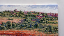 Load image into Gallery viewer, Tuscany painting by Roberto Gai &quot;Red blooming under the village&quot; Toscana artwork  oil canvas
