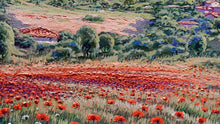 Load image into Gallery viewer, Tuscany painting by Roberto Gai &quot;Red blooming under the village&quot; Toscana artwork  oil canvas
