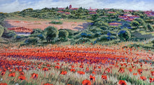 Load image into Gallery viewer, Tuscany painting by Roberto Gai &quot;Red blooming under the village&quot; Toscana artwork  oil canvas
