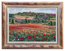 Load image into Gallery viewer, Tuscany painting by Roberto Gai &quot;Red blooming under the village&quot; Toscana artwork  oil canvas
