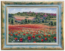 Load image into Gallery viewer, Tuscany painting by Roberto Gai &quot;Red blooming under the village&quot; Toscana artwork  oil canvas
