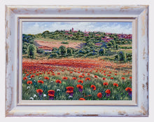 Load image into Gallery viewer, Tuscany painting by Roberto Gai &quot;Red blooming under the village&quot; Toscana artwork  oil canvas
