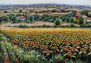 Tuscany painting by Roberto Gai "Sweet hills and sunflowers" Toscana artwork landscape oil canvas