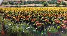 Load image into Gallery viewer, Tuscany painting by Roberto Gai &quot;Sweet hills and sunflowers&quot; Toscana artwork landscape oil canvas
