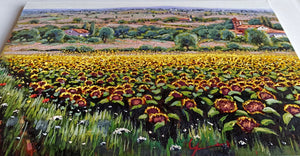 Tuscany painting by Roberto Gai "Sweet hills and sunflowers" Toscana artwork landscape oil canvas