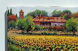 Tuscany painting by Roberto Gai "Village among sunflowers" Toscana artwork landscape oil canvas