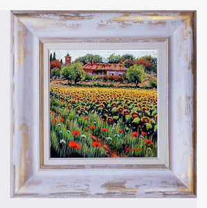 Tuscany painting by Roberto Gai "Village among sunflowers" Toscana artwork landscape oil canvas