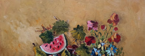 Still life "fruits and Flowers" old painting Gino Guidi 1914 painter original oil Italian vintage artwork