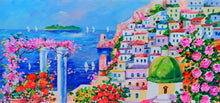 Load image into Gallery viewer, Positano painting by Alfredo Grimaldi painter &quot;Flowering on the coast&quot; original canvas artwork Italy
