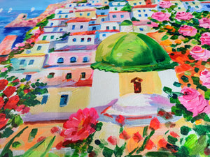 Positano painting by Alfredo Grimaldi painter "Flowering on the coast" original canvas artwork Italy