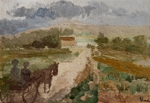 Country road old painting by Guido Guidi 1901 painter original oil Italian vintage artwork