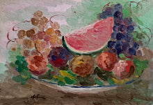 Load image into Gallery viewer, Plate with fresh fruits old painting by Guido Guidi 1901 painter original oil Italian vintage artwork
