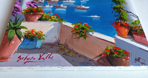 Amalfi painting by Silvio Valli painter "Vertical window on the sea",Italian painter,Italy seaside