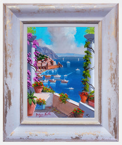 Amalfi painting by Silvio Valli painter "Vertical window on the sea",Italian painter,Italy seaside