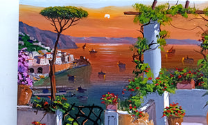 Amalfi painting, by Silvio Valli painter "Sunset from the terrace",Italian painting,Amalfitan Coast