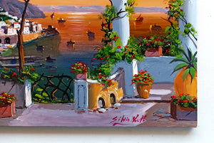 Amalfi painting, by Silvio Valli painter "Sunset from the terrace",Italian painting,Amalfitan Coast